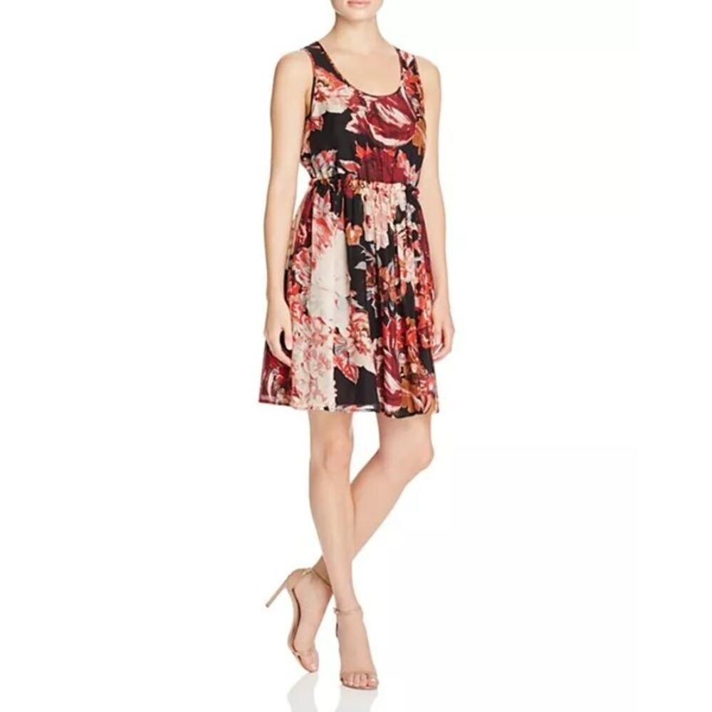 Elizabeth & James Floral Silk Chiffon Lined Mini Dress A-Line Smocked